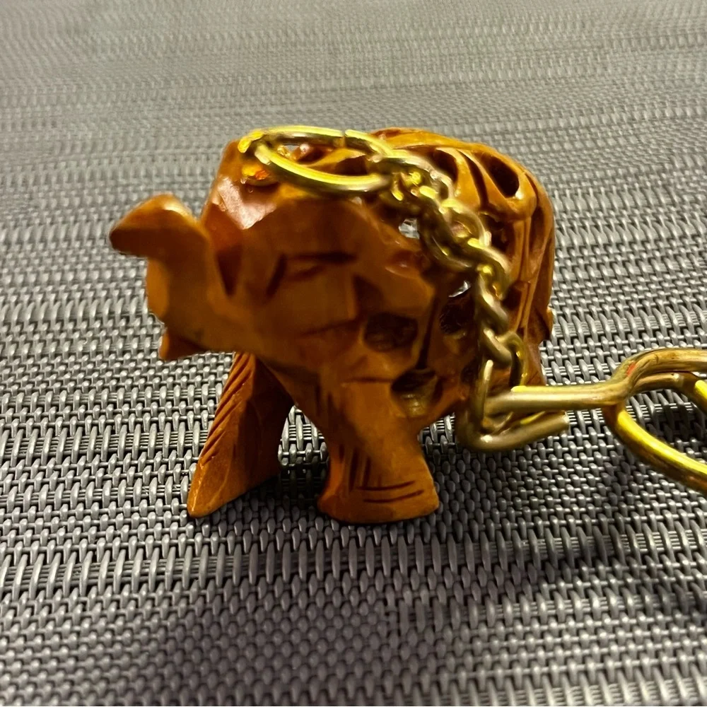 Hand Carved Wooden Elephant Good Luck Key Chain